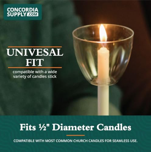 Concordia Supply 5.75\" x 1/2\" Church Candles & 50 Pcs Clear Shield Candle Drip Protectors for Candlelight Service Vigil, White Candles for Memorial, Communion, Baptism, Christmas Ceremony - Box of 100