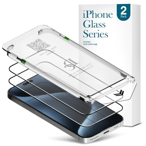 DIACUBE 2 PACK Premium Glass Screen Protector for iPhone 15 Pro with [Easy Auto Dust Removal Installation Kit & Bubble Free] 3D Edge Full Coverage, 9H Hardness, Scratch Resistance, Shatterproof,