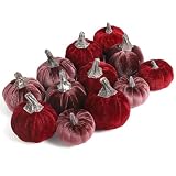 Lcuasc 12pcs Velvet Fake Pumpkins Fall Decor Faux Small Foam Fabric Pumpkin for Autumn Table Centerpiece Party Farmhouse Harvest Thanksgiving (Burgundy/Mulberry)