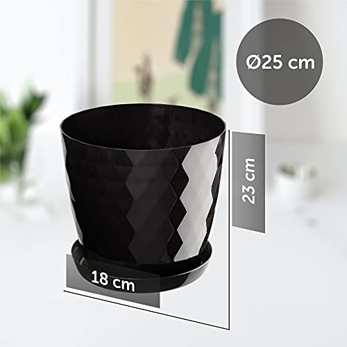 KADAX Blumentopf mit Untersetzer aus Kunststoff Ø25cm, Schwarz, Pflanzkübel für Innen- & Außenbereich… – Ansicht 2
