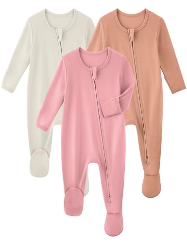 Image of Yoofoss Rayon Made From Bamboo Baby Pajamas 3pcs Newborn Sleepers For Boy Girl Clothes, 0-3 3-6 6-9 Months Footed Pjs