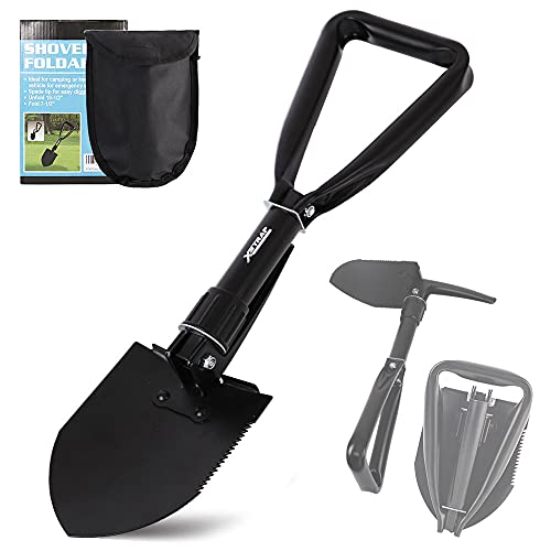XSTRAP Folding Shovel Survival Shovel –ENTREENCHING Tool 18.25  Foldable Shovel Camping Shovel w Wood Saw Edge