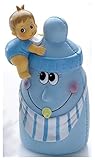  Figura Hucha Bautizo Niño sobre biberón Azul. Figura Tarta Bautizo
