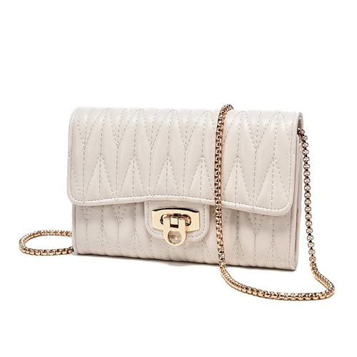 SICNZAL Women's Fashion Quilted Crossbody Wallet Bag, Chain Strap Leather Clutch for Daily & Evening Events