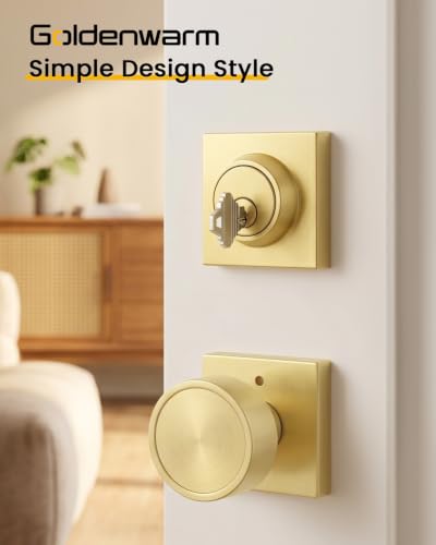 Image of Goldenwarm Gold Door Lock Set with Deadbolt, Brushed Gold Privacy Door Knob and Deadbolt Set, Zinc Alloy Exterior Door Knobs, 2 Pack