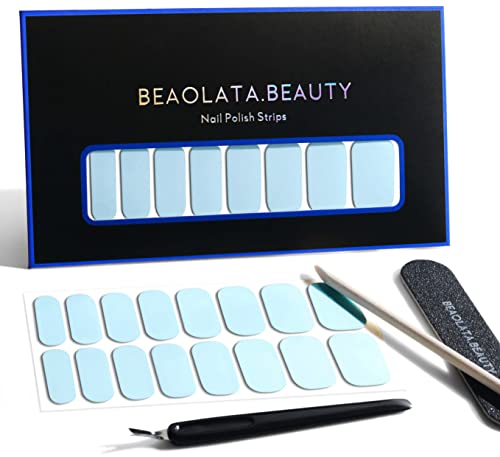 BEAOLATA Nail Polish Strips, 32 Nail Wraps, Nail Stickers, Nail Strips, Easy Apply& Remove, Long Lasting, Safe for Nails, Salon Quality(Baby Blue)