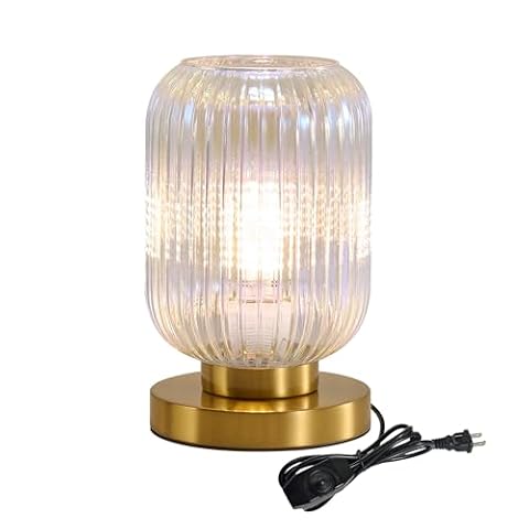 Feasey Colorful Glass Table Lamp,Vintage Gold Base Ribbed Bedside Lamp — $63.89 (10% off)