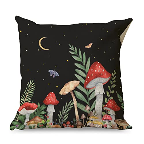 Gamoii Kissenbezüge Zierkissenbezüge Roter Pilz Psychedelische Pflanzen Mond Schmetterling Leinen Kissenbezug Pillow Case Kissenhülle Sofakissen Bezüge mit Reißverschluss für Autos Sofa 45x45cm