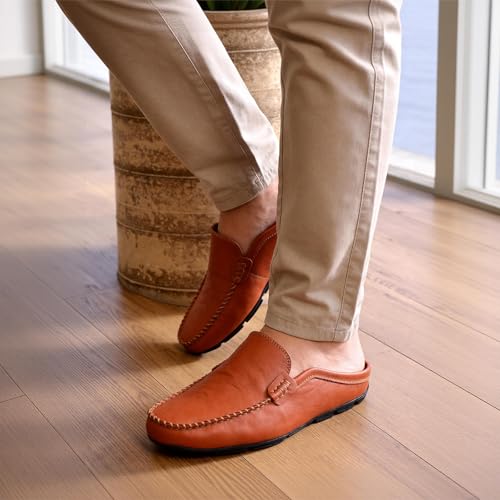 Image of Go Tour Mens Mules Clog Slippers Breathable Punching Leather Slip on Shoes Casual Loafers