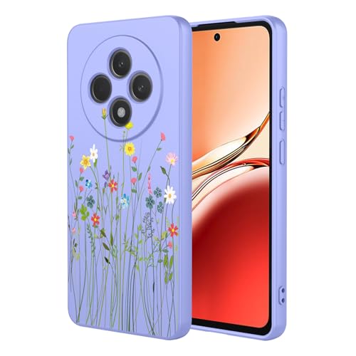 HTXWXJC Phone Case for Oppo Reno12 F Case, Oppo Reno12 FS Case Shockproof Flexible Bumper TPU Soft Case Flower Pattern Phone Cover for Oppo Reno12 F Purple Flower