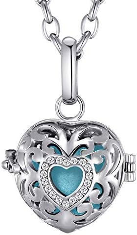 Morella Women Necklace Stainless Steel 70 cm 27,5" with Love Heart Pendant for Sound Balls Ø 16 mm 0,63" in a Velvet Jewelry Bag
