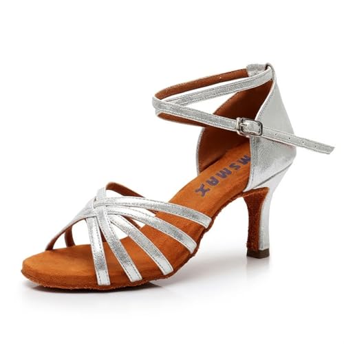 MSMAX Women Latin Dancing Shoes Silver High Heel Character Ballroom Dance Shoe for Women 8 M US Women