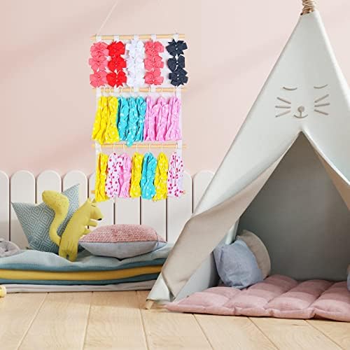 Anruyi Hair Bow Holder Organizer, Hair Ties Storage Hanger Hanging Hair Clips Organizer Wall Hanging Decor Hair Accessories Hanging Organizers Wooden Headband Holder for Girls Baby, 84 x 36cm