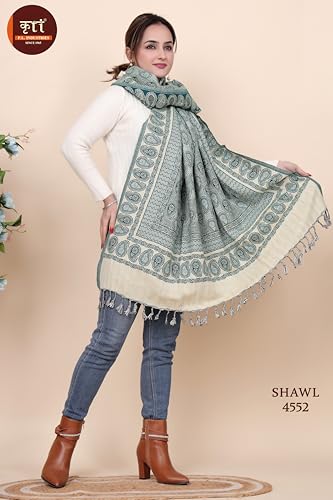 Image of KRITI Paisley Design Woollen Beige Color Shawl For Women