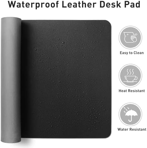 Aothia Non-Slip Waterproof PU Leather Desk Pad Protector for Mouse, Writing Desk, Office, Home, Laptop Blotter, 23.6" x 13.7", Black - View 8