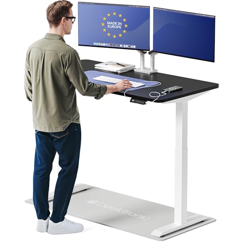 Desktronic HomeOne Standing Desk 54x28 — Ergonomic Sit Stand Home Office Desk, Made in Europe, Electric Dual Motor Height Adjustable, USB & USB-C Charging, Wobble-Free, Touchscreen, 3 Memory Presets