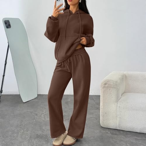 ZGHQHCDRH Womens Sweat Suits 2 Piece Set Hoodie and Sweatpants Tracksuits Women Jogging Suits 2 Piece Set Trendy Fall Outfits Lounge Trendy Fall Fashion Coffee M