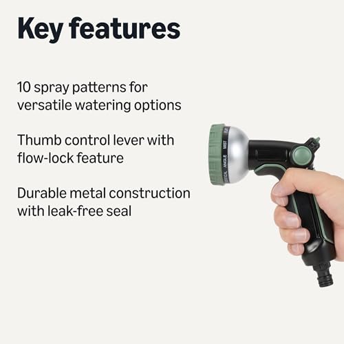 Amazon Basics 10 Spray Patterns Garden Hose Nozzle with Rotating Head, Black view 2
