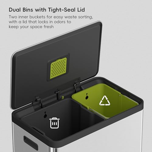 Eko EK9138MT-36L+24L Ecocasa Ii 36L+24L Dual Trash Can With Recycle Bin, Stainless Steel Garbage Can With Lid, Deodorizer Compartment thumb #3