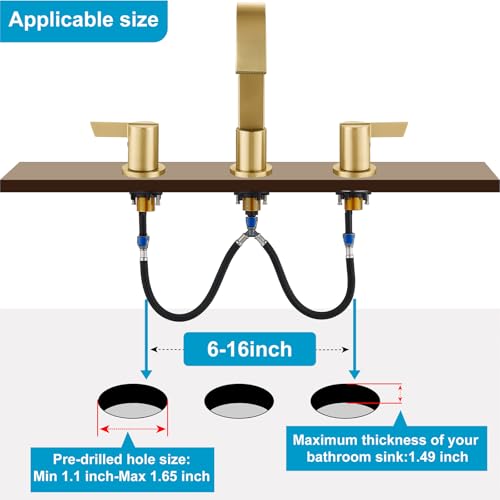 Midanya 8 inch Widespread Bathroom Sink Faucet,Modern Waterfall 3 Hole 2 Handles Bathroom Faucet 8" Vanity Faucets with Pop Up Drain and Water Supply Lines,Gold by Midanya - Used condition - Image 5
