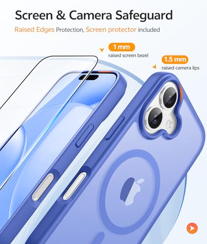 Image of FNTCASE for iPhone 16 Case [Compatible with Magsafe] Translucent Matte Cases with [Screen Protector] Military Grade Shockproof Protective Phone Cover - Ultramarine