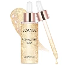 Liquid Glitter Highlighter Glow Drops Face Highlighter & Body Shimmer Makeup, Illuminating Radiant Glow for Festival Rave Party, Long Lasting 01 Champagne Gold