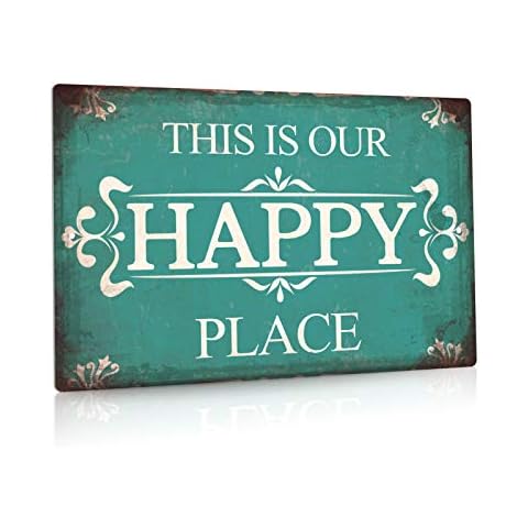 Putuo Decor Porch Sign, Porch Decor for Home, Bar, Farmhouse, 12x8 Inches Aluminum Metal Wall Sign - This is Our Happy Place Cover