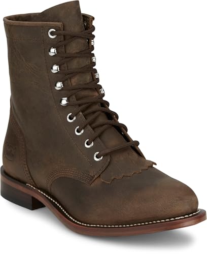 Justin Drennan Men's Leather Western Boots - Durable Cowboy Style Footwear, Classic Design, Comfortable Fit, Size Options
