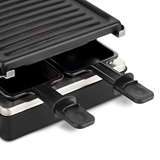 Wëasy Appareil à Raclette & Grill 4 Personnes LUGA40, Multifonctions, 4 Poëlons avec Revêtement Antiadhésif, Compatible Lave-Vaisselle, Noir, 600W