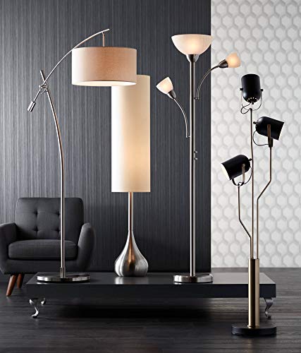 Possini Euro Design Modern Standing Arc Floor Lamp Adjustable Boom Arm 69" Tall Brushed Nickel Off White Linen Fabric Drum Shade Decor For Living Room Reading House Bedroom Home #TOP6