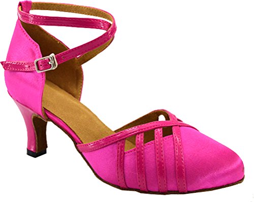Chaussures de danse latine rose en satin pointure 35.5 avec bout ferme et petit talon stable
