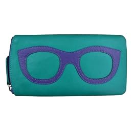ili New York Smooth Leather Soft Eyeglass Case with RFID Blocking Lining - Aqua/Cobalt