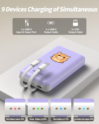 Image of GOODaaa Portable Charger, 3-Pack 10000mAh Slim Power Bank Built in Cables, 3 Outputs 1 Inputs Family Power Hub for All Mobile Devices, Charging Station Set Includes 140 DlY Stickers, for Home,Office