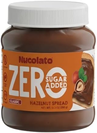 NUCOLATO | Hazelnut Spread | 12.3 oz - 350 g | Sugar Free - No Sugar Added | Best Low Carb Dessert - Food Snacks | Perfect Topping for Cake, Bananas, Cookies, Pancakes - No Butter