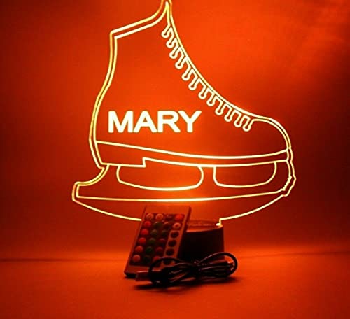 Ice Skate Light Up Lamp Led Personalized With Name Night Light Engraved Figure Skating Skate Table Lamp, Our Newest Feature - It's Wow, With Remote, 16 Color Options, Dimmer, Free Engraved, Great Gift #TOP7