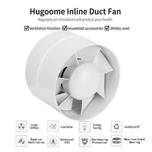Hugoome Inline Duct Fan 6 Inch Vent Booster, Hvac Exhaust Intake Fans 188 Cfm, Ventilation Blower For Grow Tent Attic Kitchen Garage Greenhouse Basement (Φ 6 Inch/110V) #TOP5