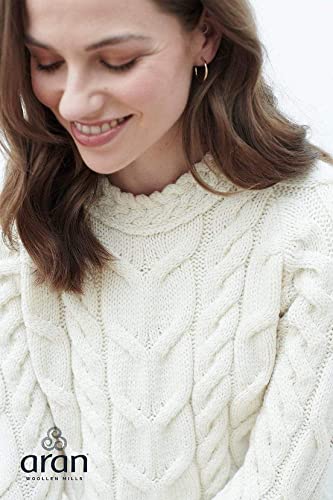 Image of Aran Woollen Mills - Carraig Donn Ladies Irish Multi Cabled Raglan Super Soft Merino Wool Sweater (XX-Large, Natural)