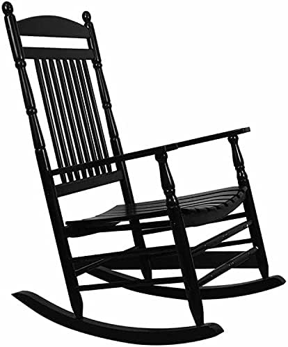 Mu Black Exterior Porch Rocking Chair Wood, Heavy Duty Waterproof Rocker for Patio, Garden, Balcony, Pergola & Indoor Outdoor, Load 400Lbs
