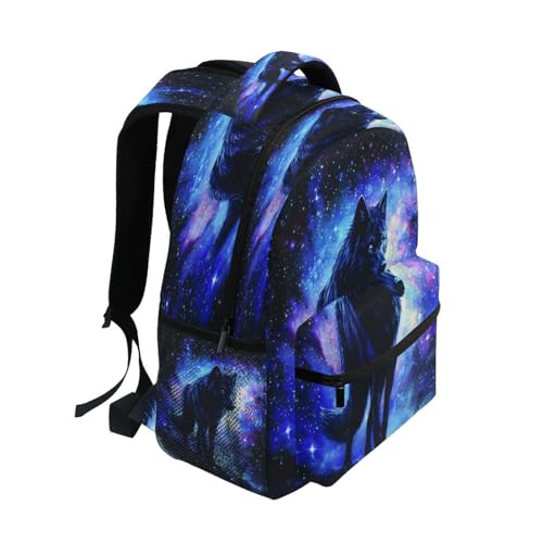 Wolf Galaxy Nebula Space Backpack for School Boys Girls Adults Kids Bookbag Laptop Bag 15L2