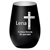 4you Design Windlicht Kreuz mit Namen, Datum graviert (Metall-Schwarz-Silber) Geschenk zur Firmung, Teelichthalter für Patenkinder, Personalisierte Geschenkidee