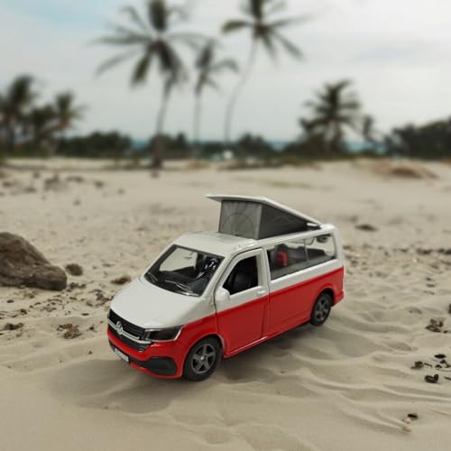 Kids Globe VW Transporter Wohnmobil Die Cast Pull Back 13,5cm, Spielzeug für Kinder, 520362, Rot
