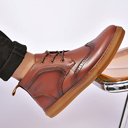 Image of Arkbird Men's Casual Leather Chukka Boots, Mid-Top Sneaker Boots for Men, Red Brown, Size 7
