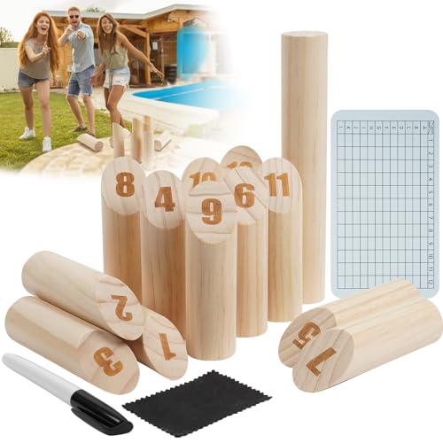 OSDUE Holz Zahlen Kubb Spiel, Wikingerspiel Wurfspiel Schwedenschach Wurfspiel Outdoor Partyspiele Lustiges für Erwachsene und Kinder
