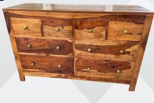 Image of Sheesham Wood Chest of 8 Drawer | Wooden Storage Cabinet | Solid Wood Sideboard Storage Cabinet Dresser for Bedroom Living Room Home (Mohogany Dark Finish)