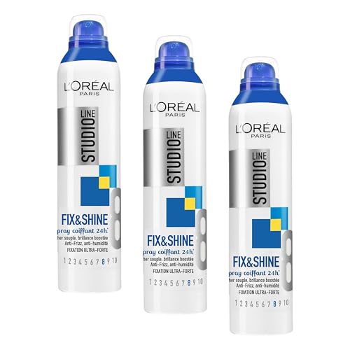 L'Oréal Paris Studio Line Fix&Shine Spray Coiffant 24H Fixation Ultra-Forte 300 ml (Lot de 3)