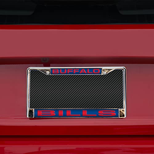 Nfl Rico Industries Buffalo Bills Blue Chrome Laser License Frame 12" X 6" Laser Cut Chrome Frame - Car/Truck/Suv Automobile Accessory #TOP1