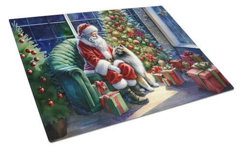 Caroline's Treasures DAC4130LCB Keeshond and Santa Claus Glass Cutting Board Decorative Tempered Glass Kitchen Cutting and Serving Board Large Size Chopping Board