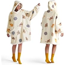Bedsure Wearable Blanket Hoodie, Sherpa Hooded Blanket Printed for Adult & Kids as Gifts for Women, Mom Gifts Sherpa Hoodie, Standard, Cat, Light Beige