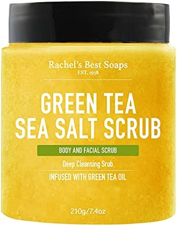Sea Salt Green Tea Scrub - Exfoliating Scrub with Aloe Vera - Green Tea Body Scrub with Beeswax and Shea Butter - Green Tea Face Scrub - 7.4 Oz / 210 g