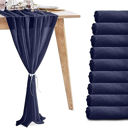 10 Pack Navy Blue Chiffon Table Runners